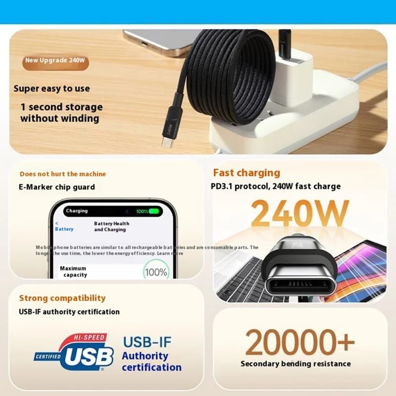 PulsrCable MagLink 240W braided detail